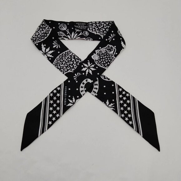 Hermes scarf Twilly Black Silk100% mon-320-091125 - Picture 4 of 9